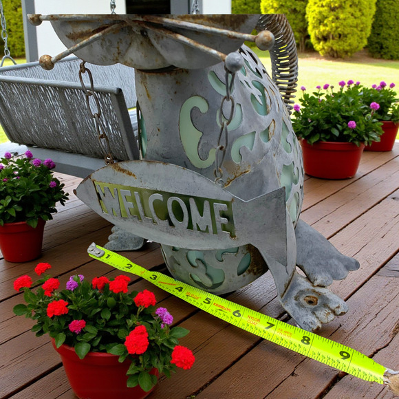Rustic Metal Cat Sculpture Welcome Folk Art Yard Home Decor Whimsical READ - Picture 10 of 11